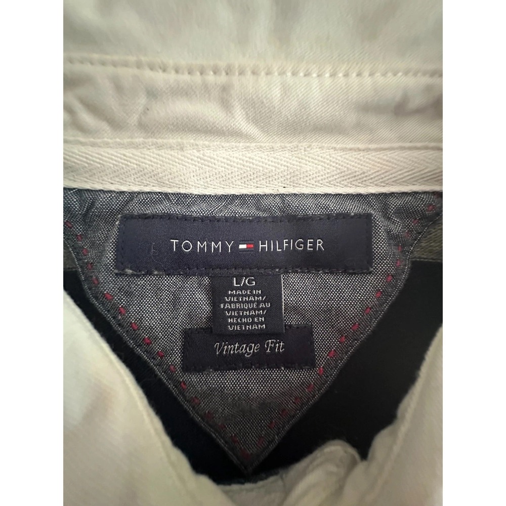 Tommy Hilfiger Rugby Polo Shirt Large L/S Preppy Blue Striped Large Crest Ivy - Picture 5 of 6